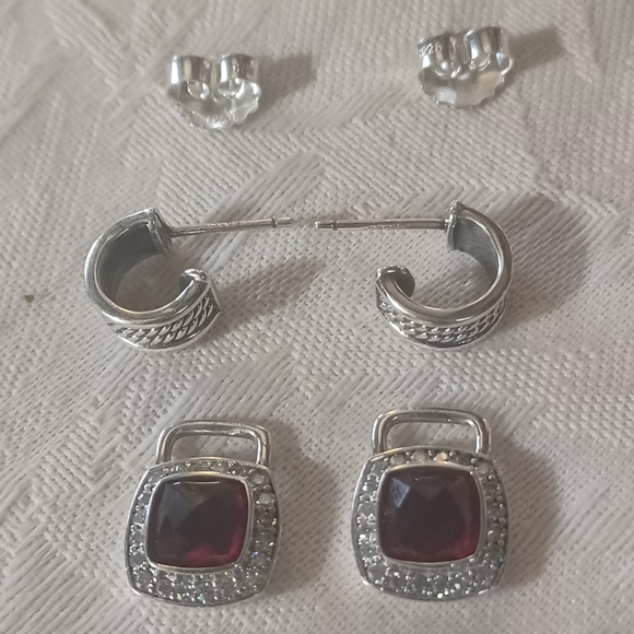 David Yurman Albion Garnet & Diamond Drop Earrings, Sterling Silver - Picture 6 of 14